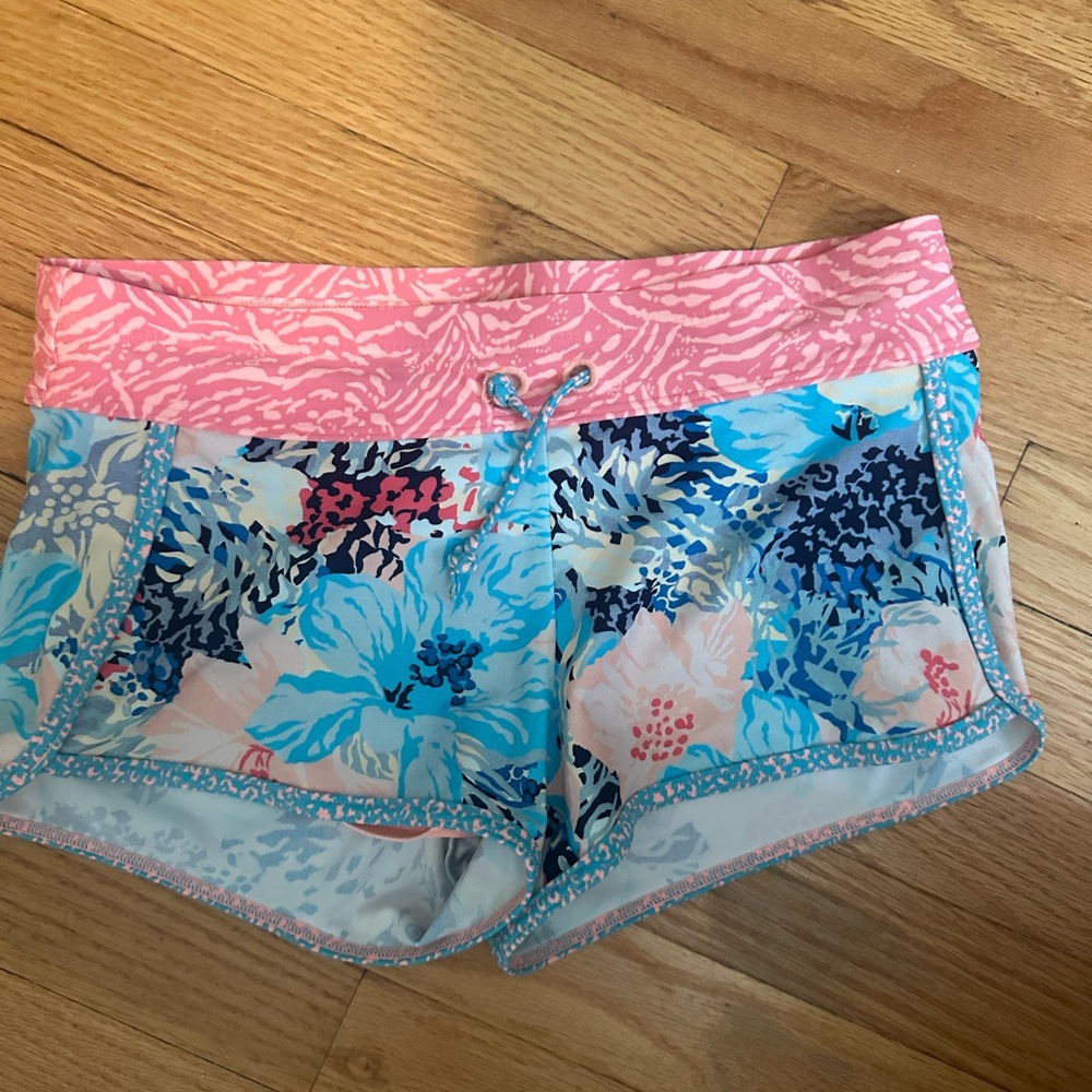 Athleta Pink and Blue Athletic Shorts with Elastic Waistband